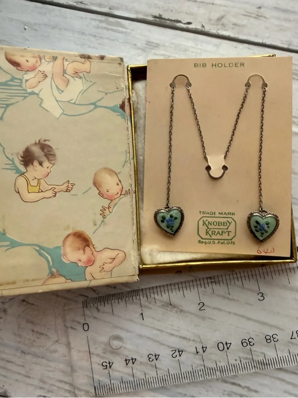 Vintage Green Heart Bib Holder - Kids Accessories